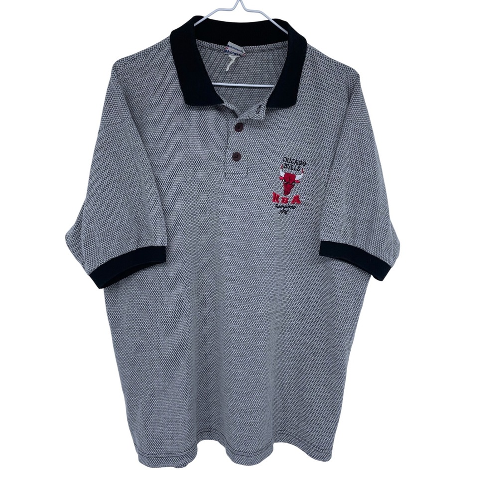 Vintage 90s Chicago Bulls 1998 NBA Finals Champs Polo Large‎ Gray True Fan